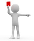 Referee showing red card and pointing with his index finger